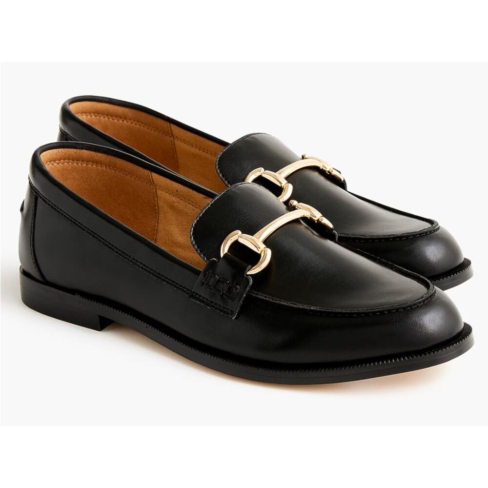J Crew Women's Classic Black Loafers Vegan Leather Gold Buckle Flats 9.5 NWOB